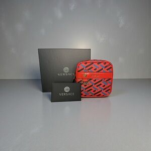 Versace La Greca Red & Blue Belt Bag Pouch with Gold Hardware